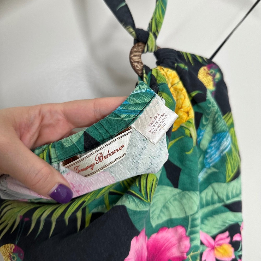 Tommy Bahama Women's Silk Halter Dress Tropical Parrot Pineapple Print 4 - Picture 5 of 8